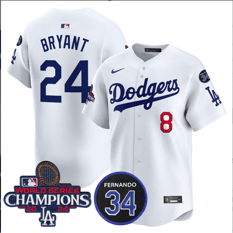 Men MLB Los Angeles Dodgers #24 Bryant white 2024 World Series Champions Patch Limited Jersey->los angeles dodgers->MLB Jersey
